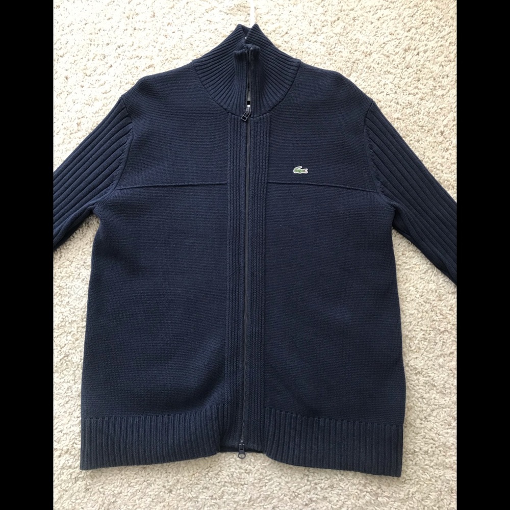 Men’s Lacoste Zip Up Ribbed Sweater Blue 5